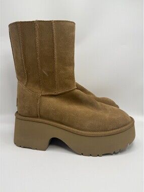 UGG Classic Twin Seam Zip Platform Suede Boots Chestnut Womens Sz 10